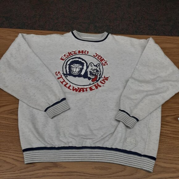 Gear for Sports VTG 90s Eskimo Joes Gray striped crewneck sweatshirt Unisex XL - Picture 1 of 7